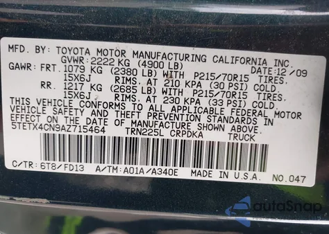 2010 Toyota Tacoma z USA, uszkodzony, nr VIN 5TETX4CN9AZ715464